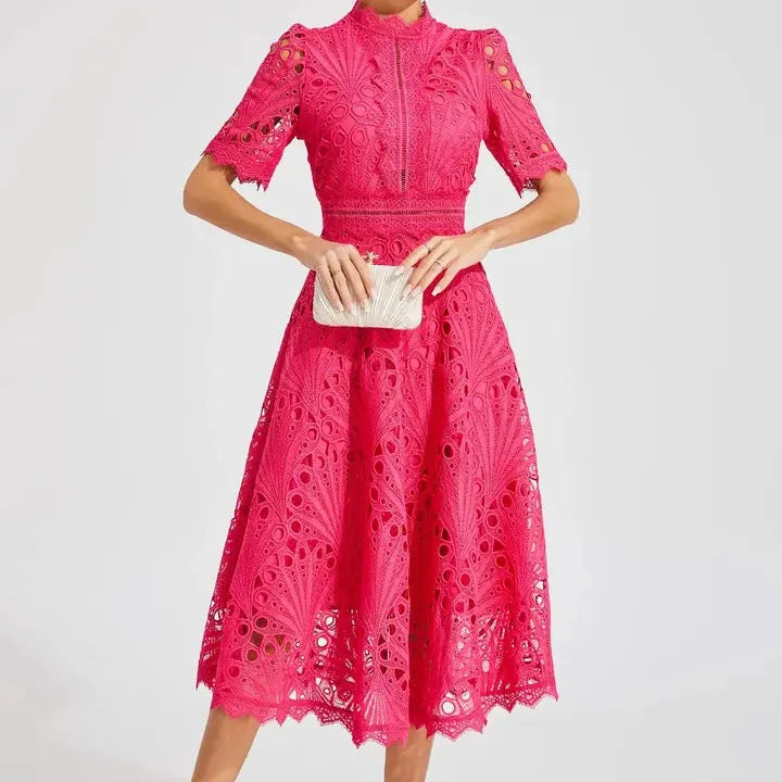 High Neck A-Line Midi Dress