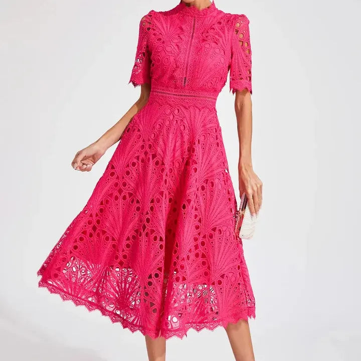 High Neck A-Line Midi Dress