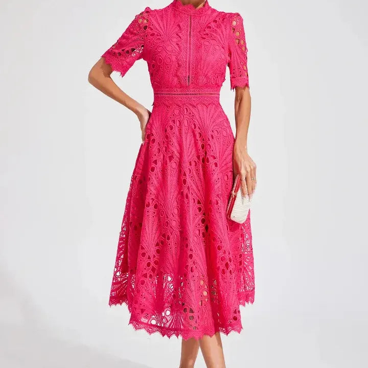 High Neck A-Line Midi Dress