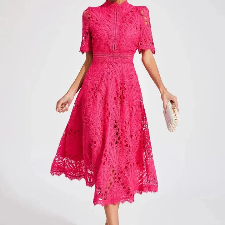 High Neck A-Line Midi Dress