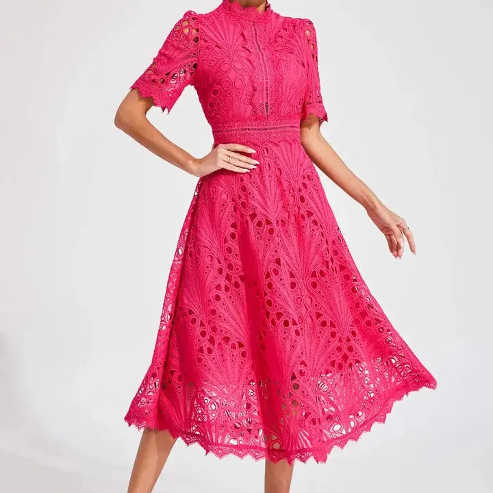 High Neck A-Line Midi Dress
