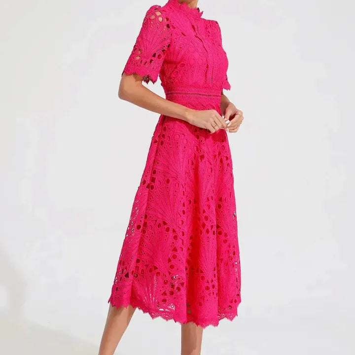 High Neck A-Line Midi Dress