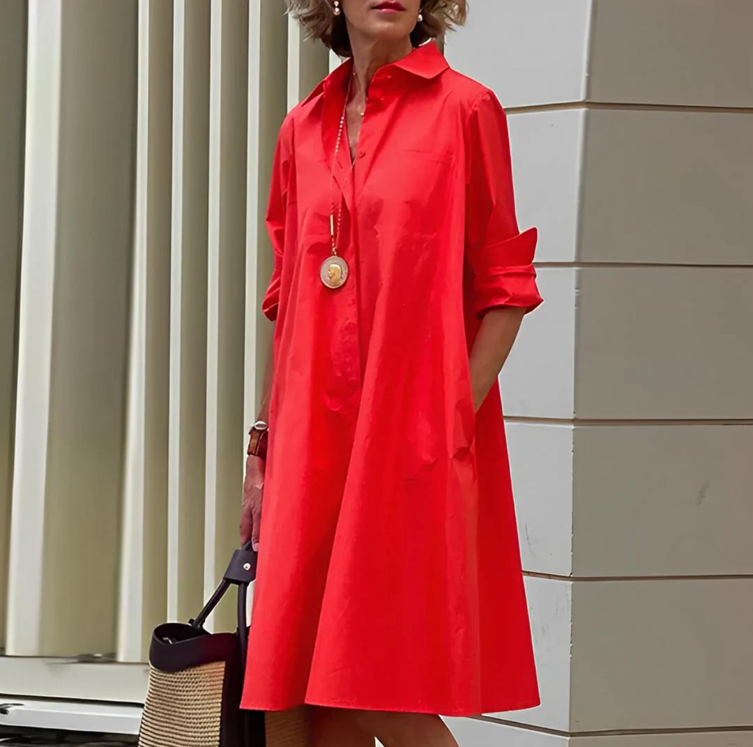 Satin-Look Long Sleeve A-Line Midi Dress