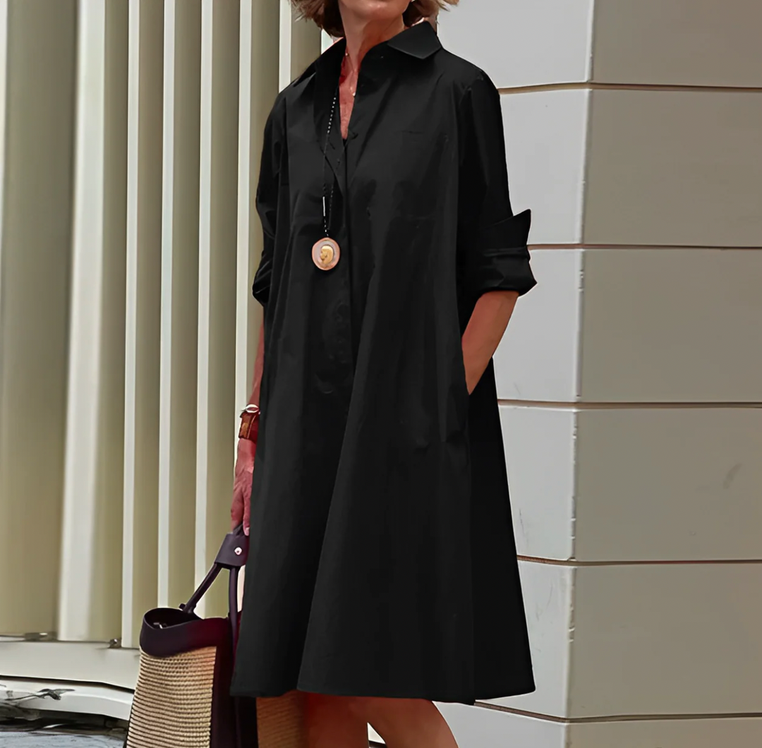 Satin-Look Long Sleeve A-Line Midi Dress