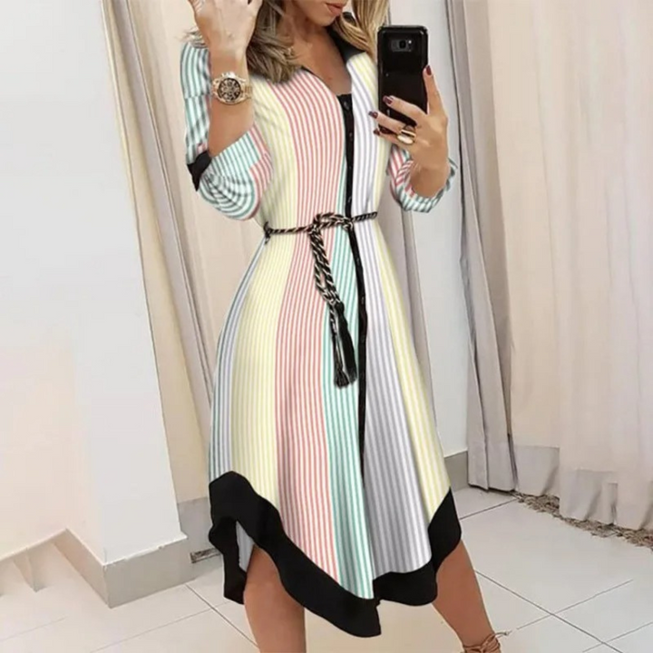 Long Sleeve Shirt Dress with Waist Tie
