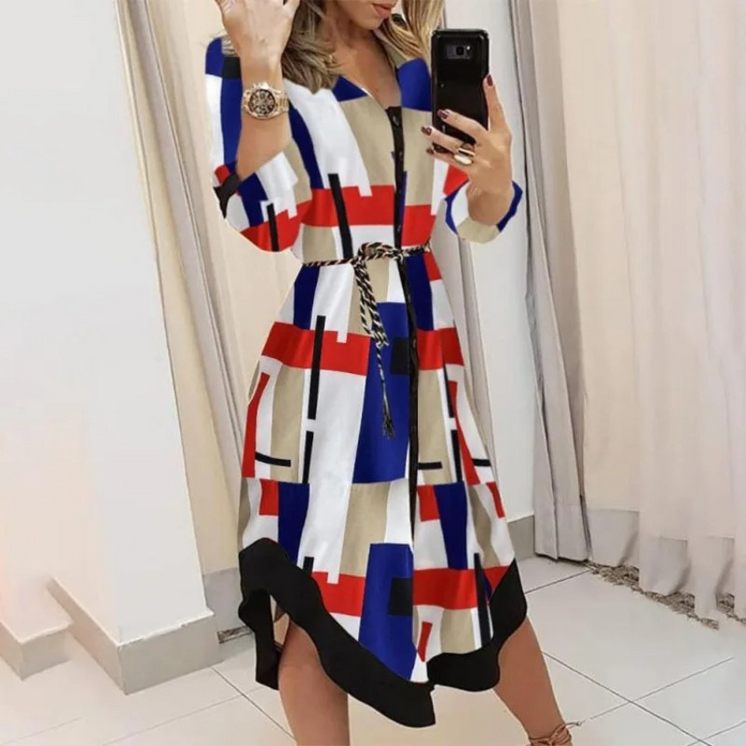 Long Sleeve Shirt Dress with Waist Tie