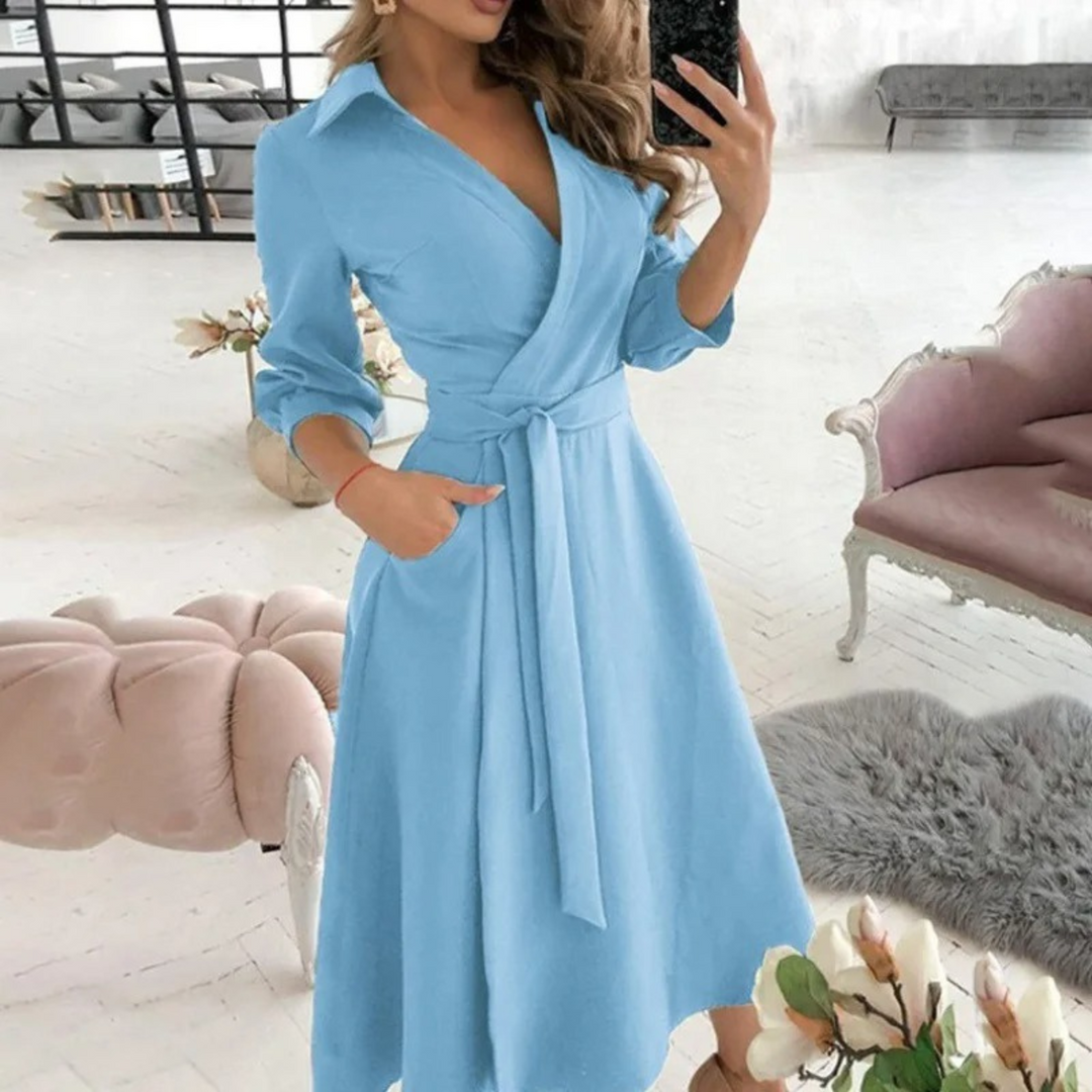 Long Sleeve Shirt Dress with Waist Tie