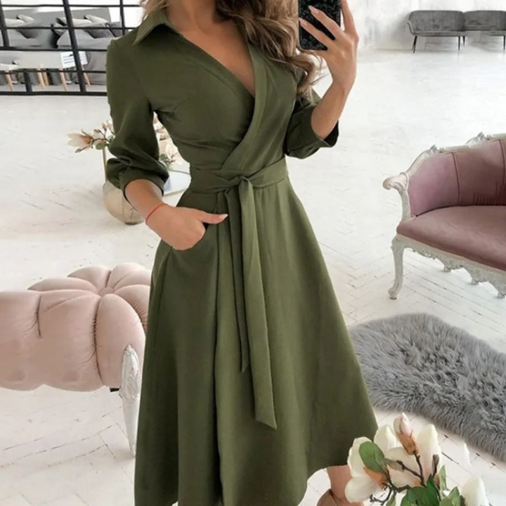 Long Sleeve Shirt Dress with Waist Tie