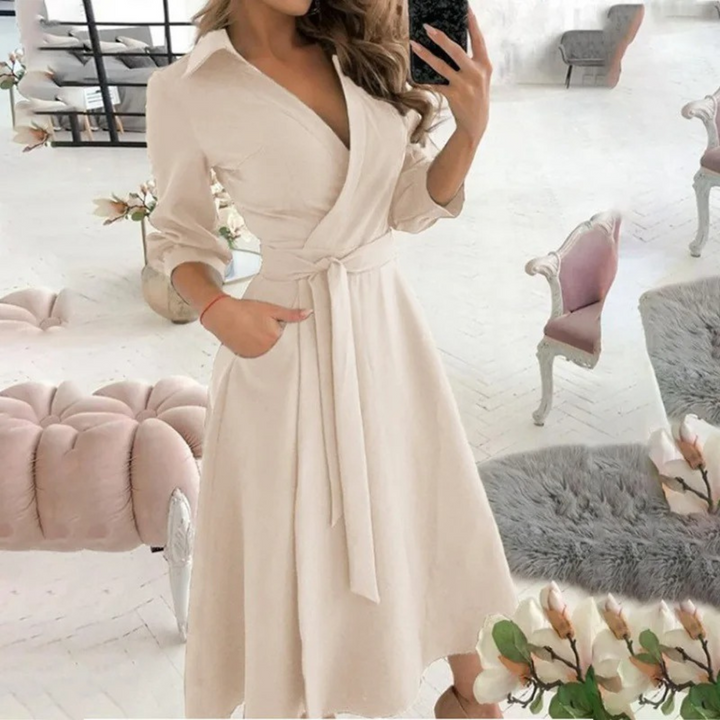 Long Sleeve Shirt Dress with Waist Tie