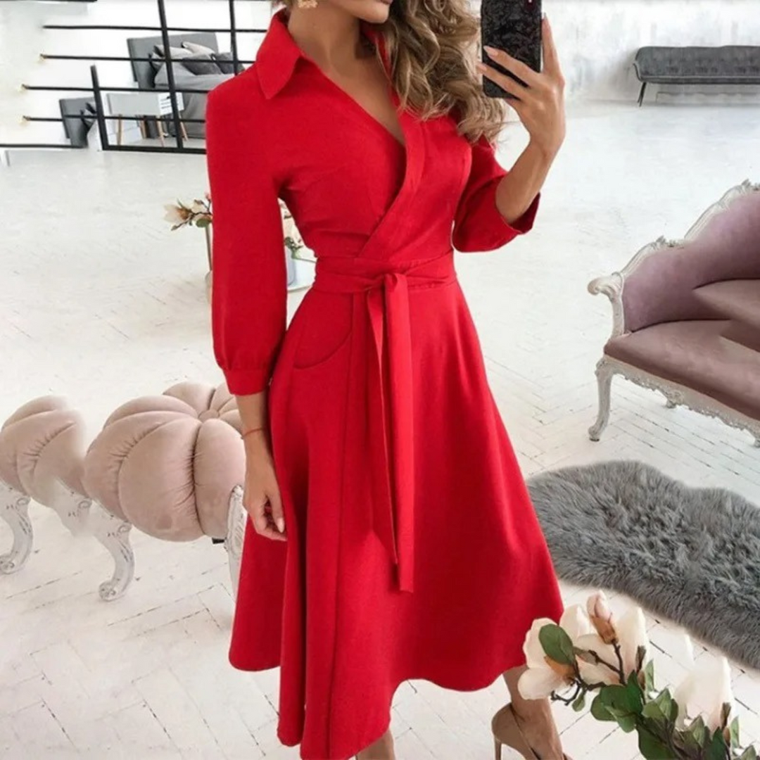 Long Sleeve Shirt Dress with Waist Tie