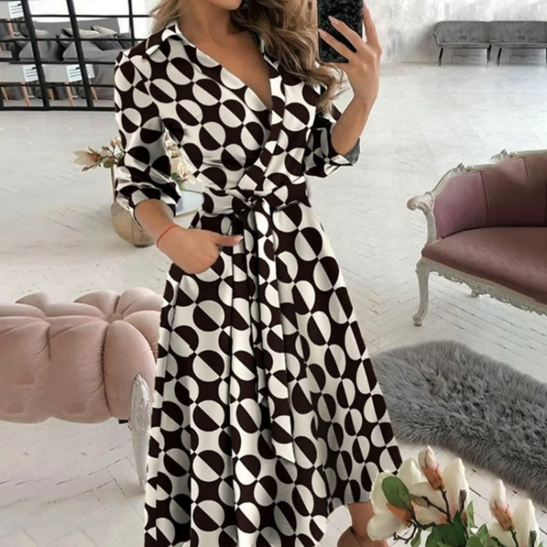 Long Sleeve Shirt Dress with Waist Tie
