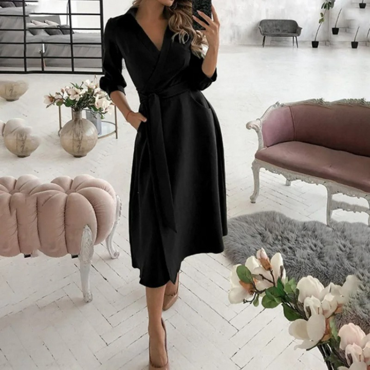 Long Sleeve Shirt Dress with Waist Tie