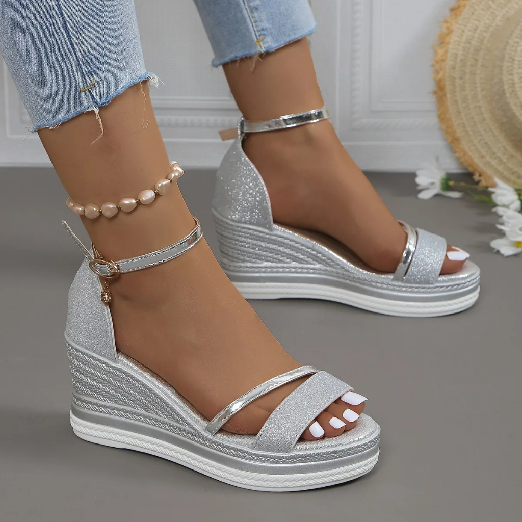 Glitter Espadrille Wedge Ankle Strap Sandals