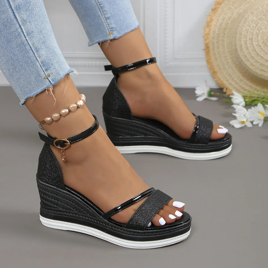Glitter Espadrille Wedge Ankle Strap Sandals