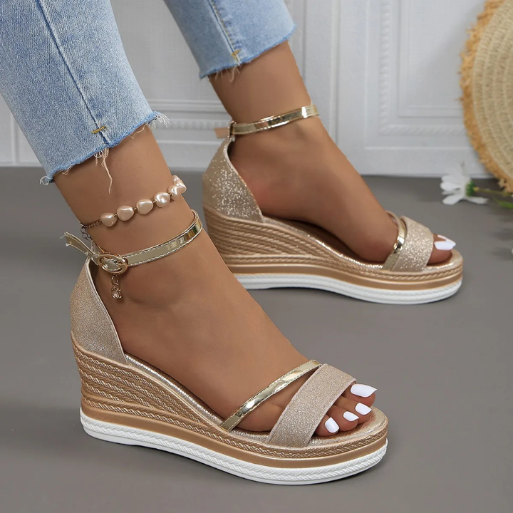 Glitter Espadrille Wedge Ankle Strap Sandals