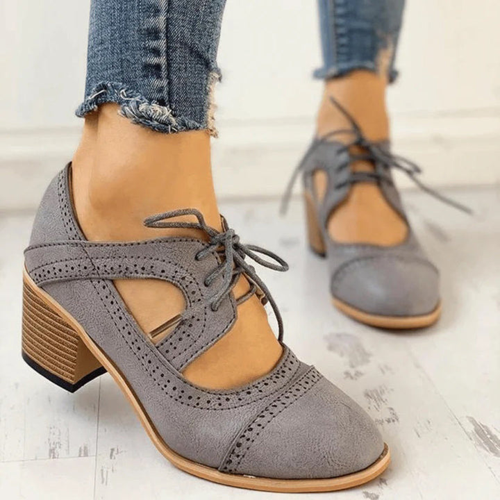 Heeled Lace-Up T-Strap Shoes