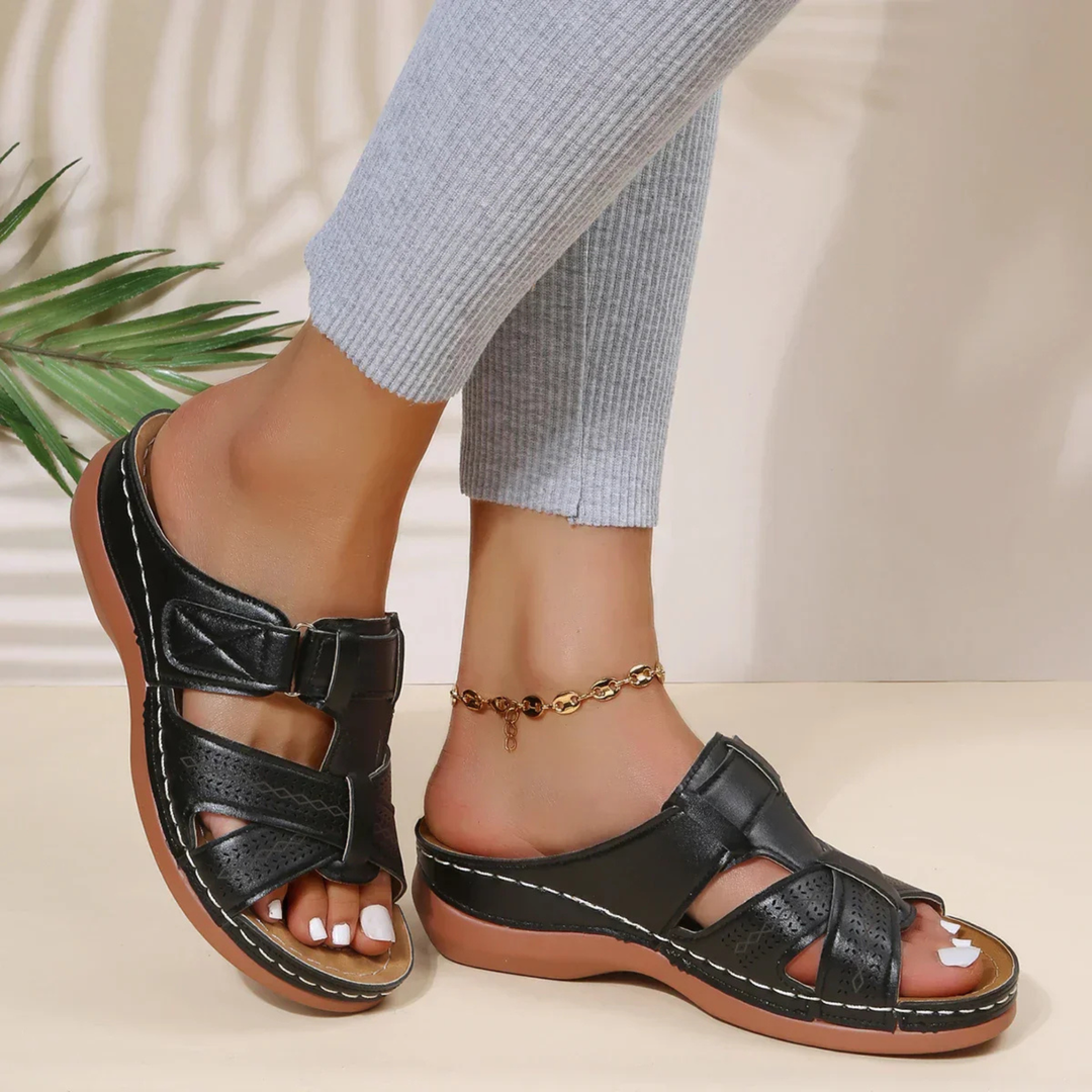 Cut-Out Wedge Slide Sandals