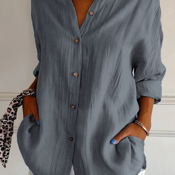 Gauze-Look Oversized Button-Down Shirt