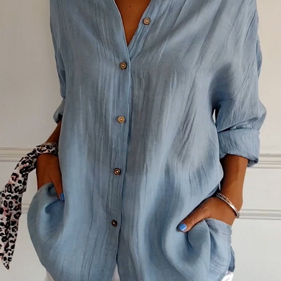 Gauze-Look Oversized Button-Down Shirt
