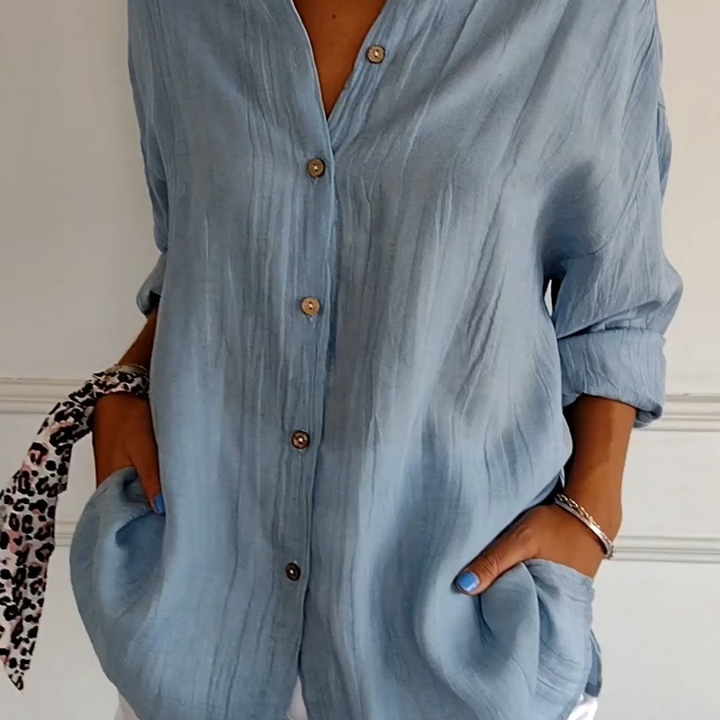 Gauze-Look Oversized Button-Down Shirt