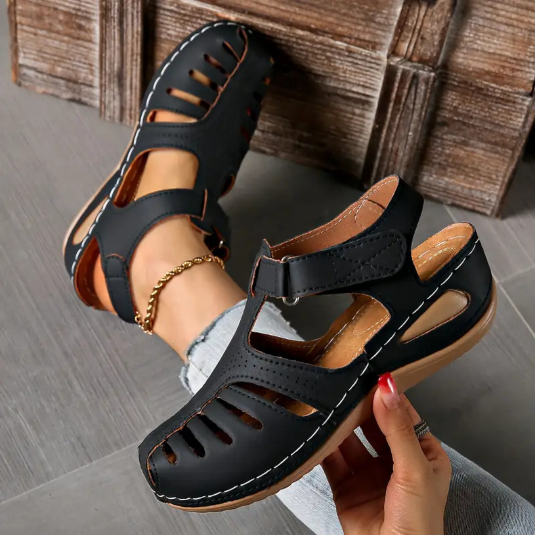 Closed-Toe Cut-Out Wedge Sandals