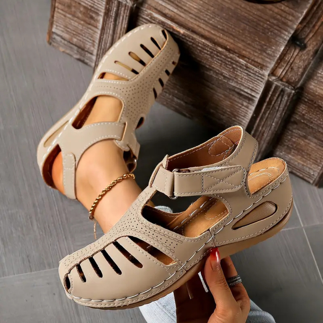 Closed-Toe Cut-Out Wedge Sandals