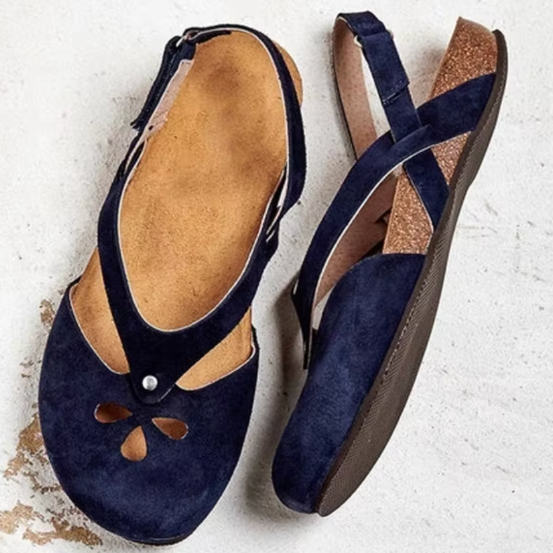 Suede-Look Cut-Out Closed-Toe Cork Footbed Sandals
