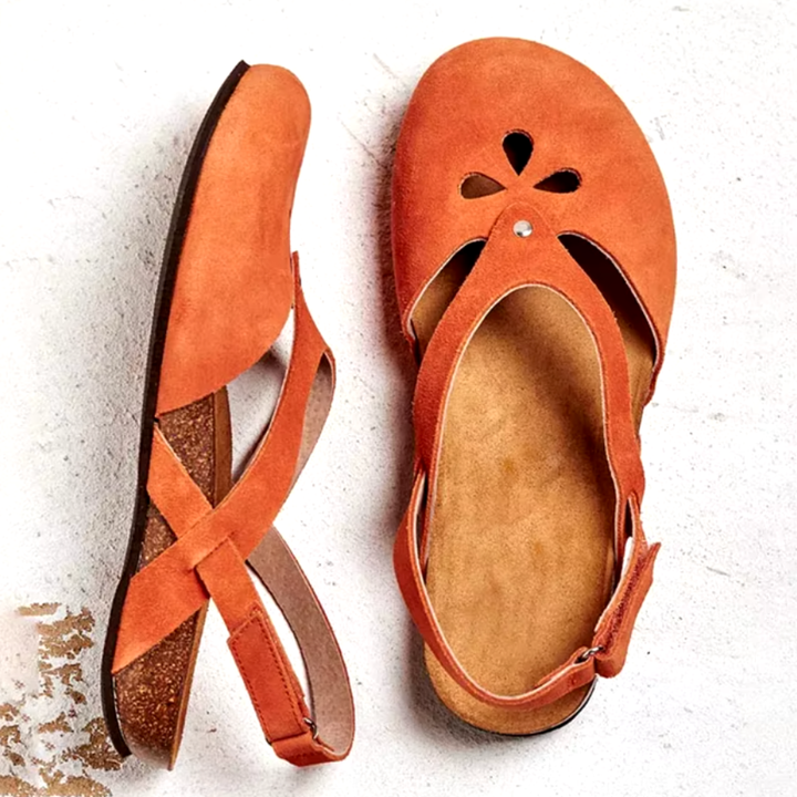 Suede-Look Cut-Out Closed-Toe Cork Footbed Sandals
