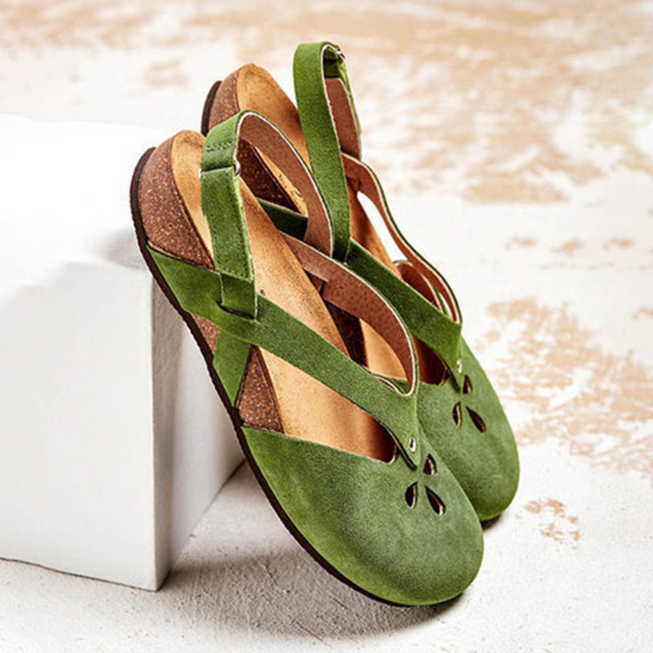Suede-Look Cut-Out Closed-Toe Cork Footbed Sandals