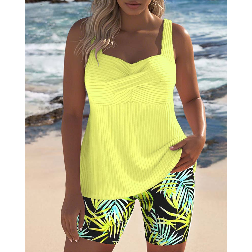 Ribbed Twist-Front Tankini Set