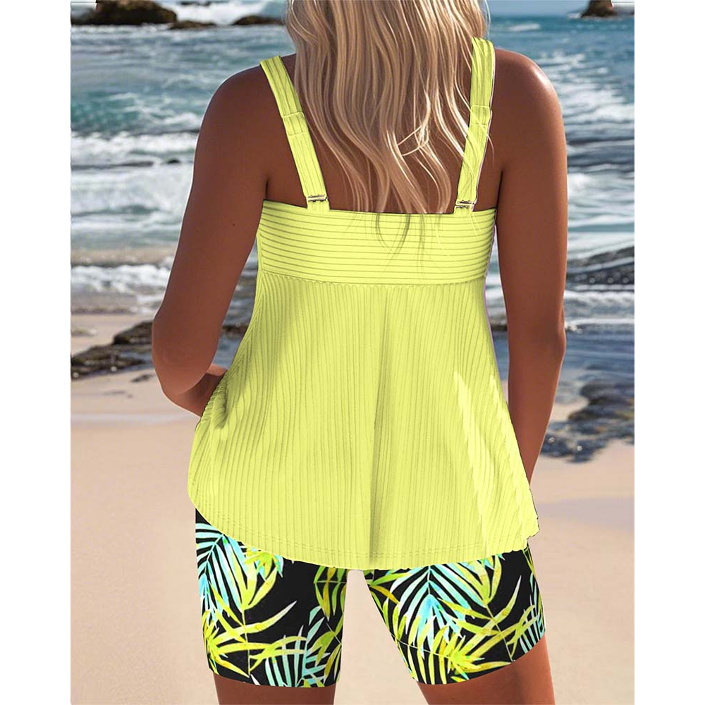Ribbed Twist-Front Tankini Set