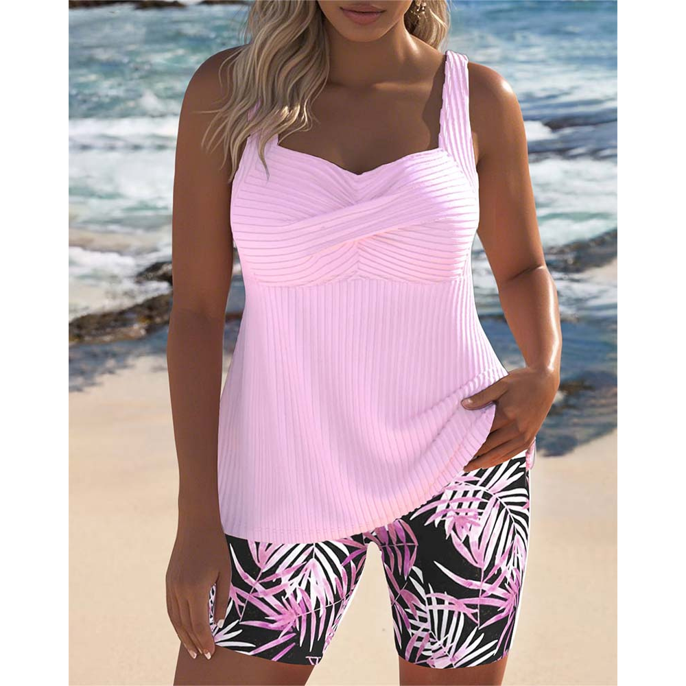 Ribbed Twist-Front Tankini Set