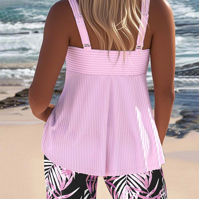 Ribbed Twist-Front Tankini Set