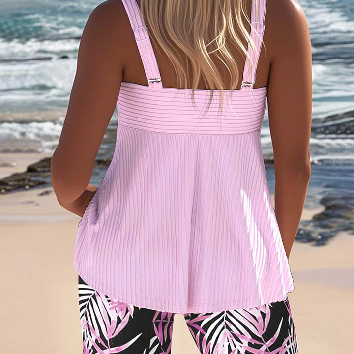 Ribbed Twist-Front Tankini Set