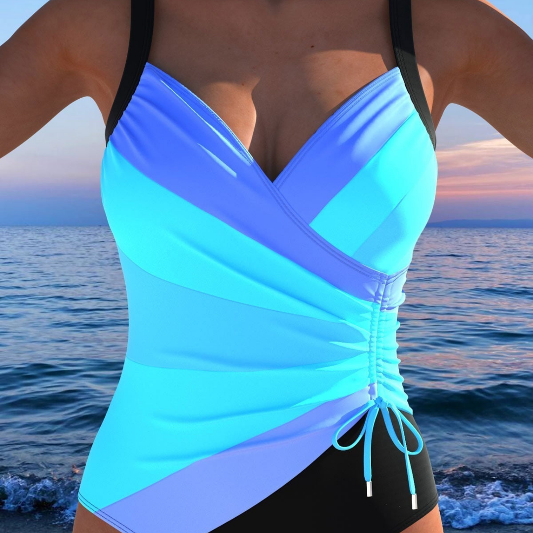 Colourblock Wrap Front One-Piece Swimsuit
