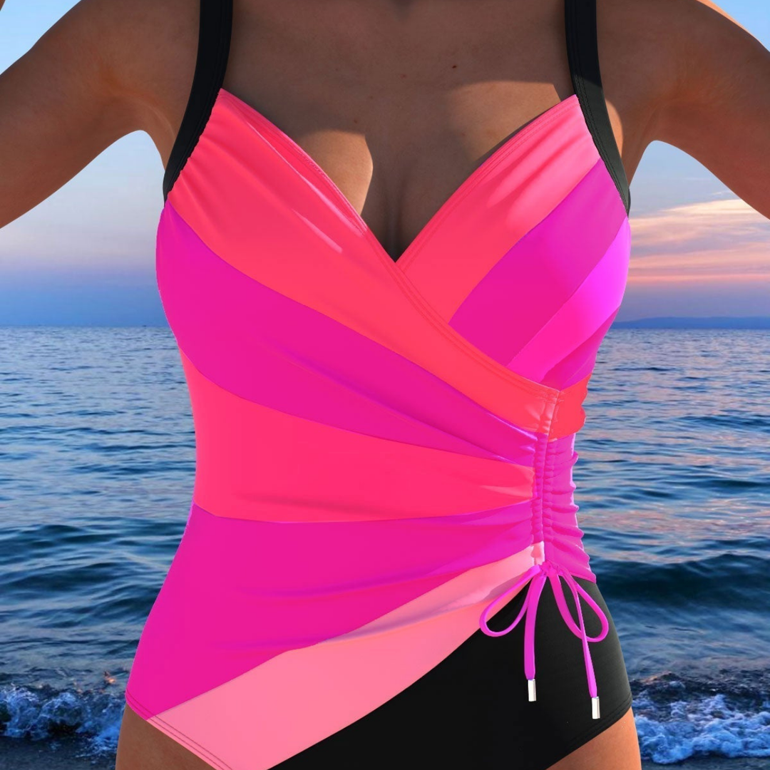 Colourblock Wrap Front One-Piece Swimsuit