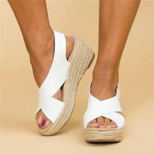 Espadrille Cross-Strap Wedge Sandals