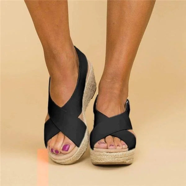 Espadrille Cross-Strap Wedge Sandals