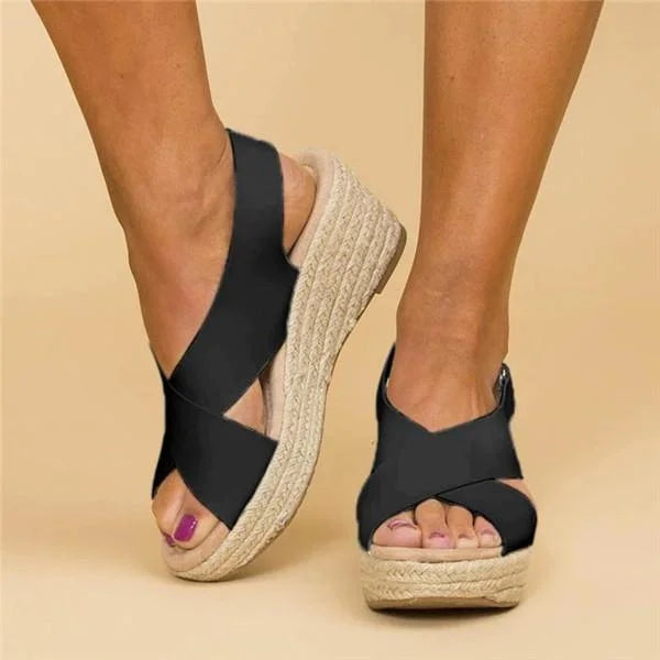 Espadrille Cross-Strap Wedge Sandals