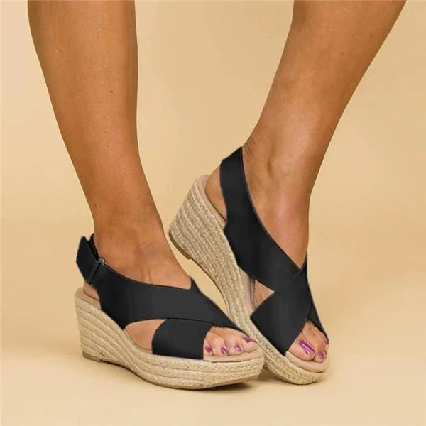 Espadrille Cross-Strap Wedge Sandals