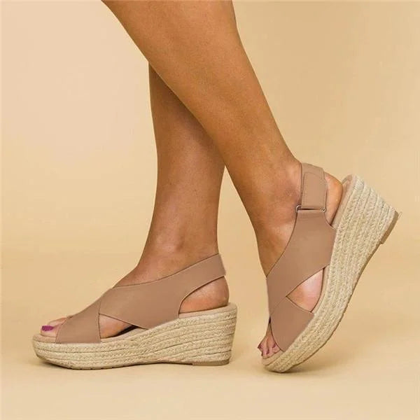 Espadrille Cross-Strap Wedge Sandals