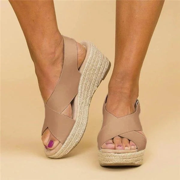 Espadrille Cross-Strap Wedge Sandals