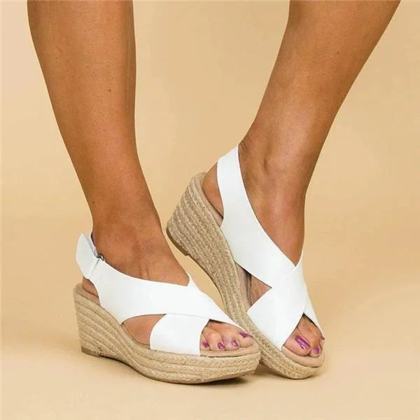 Espadrille Cross-Strap Wedge Sandals