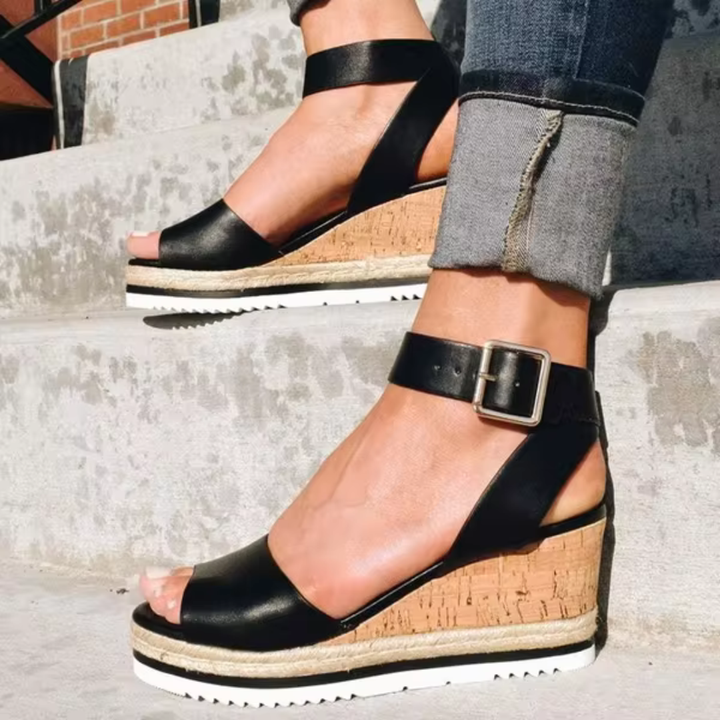 Ankle Strap Cork Wedge Sandals