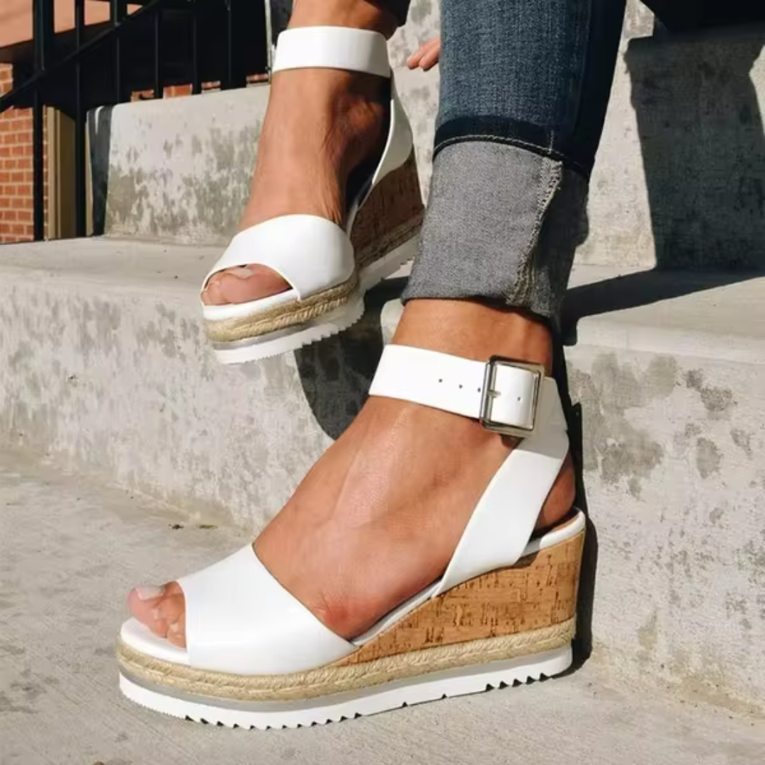 Ankle Strap Cork Wedge Sandals