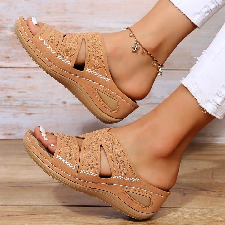 Crossover Strap Low Wedge Sandals