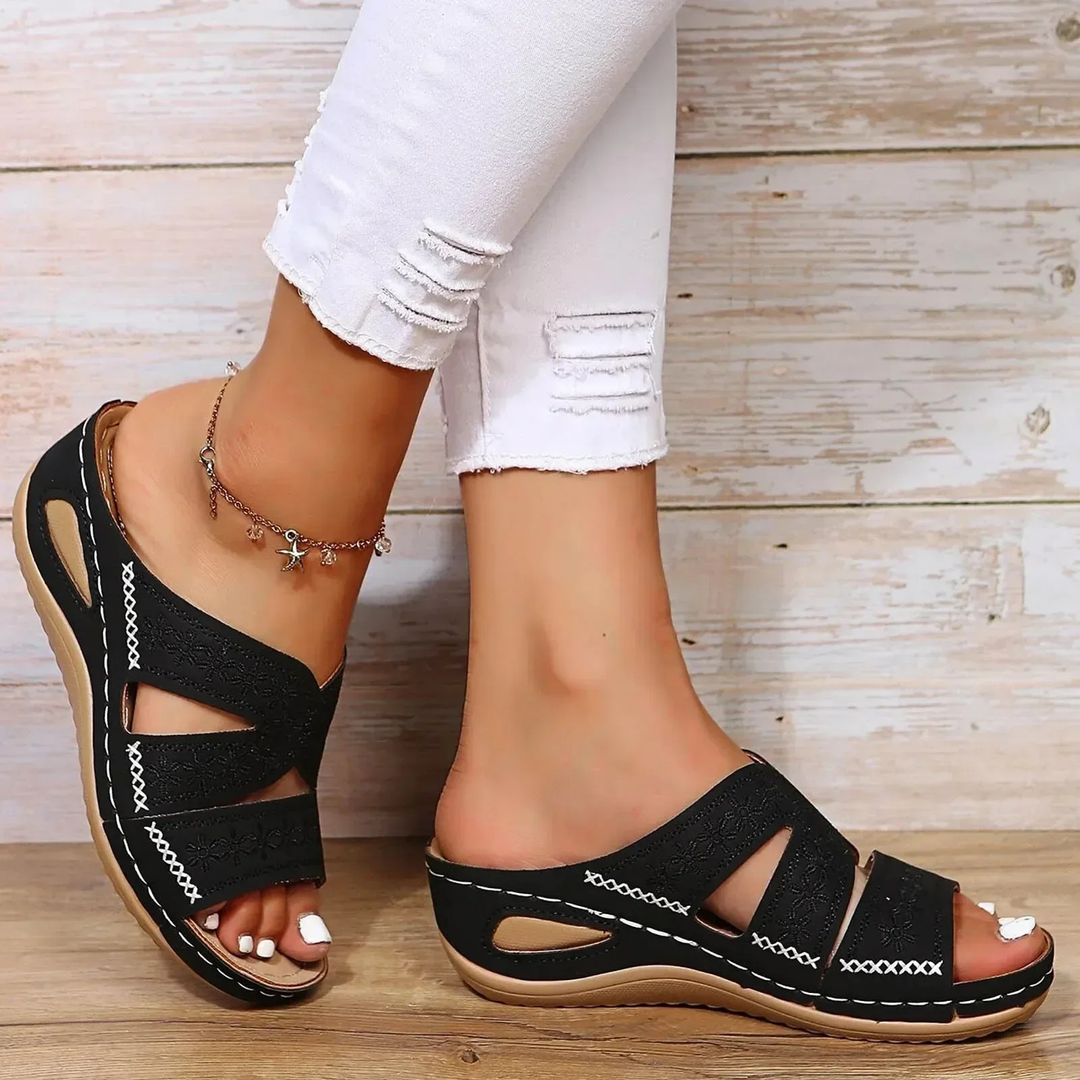 Crossover Strap Low Wedge Sandals