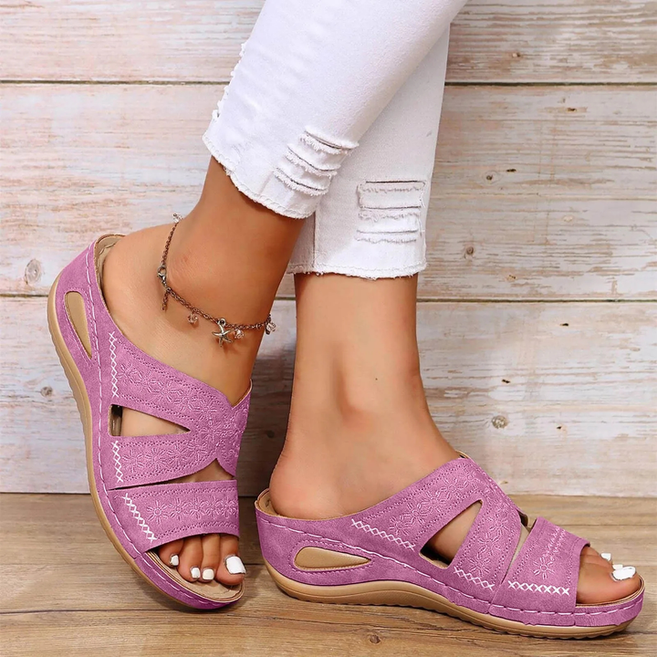 Crossover Strap Low Wedge Sandals