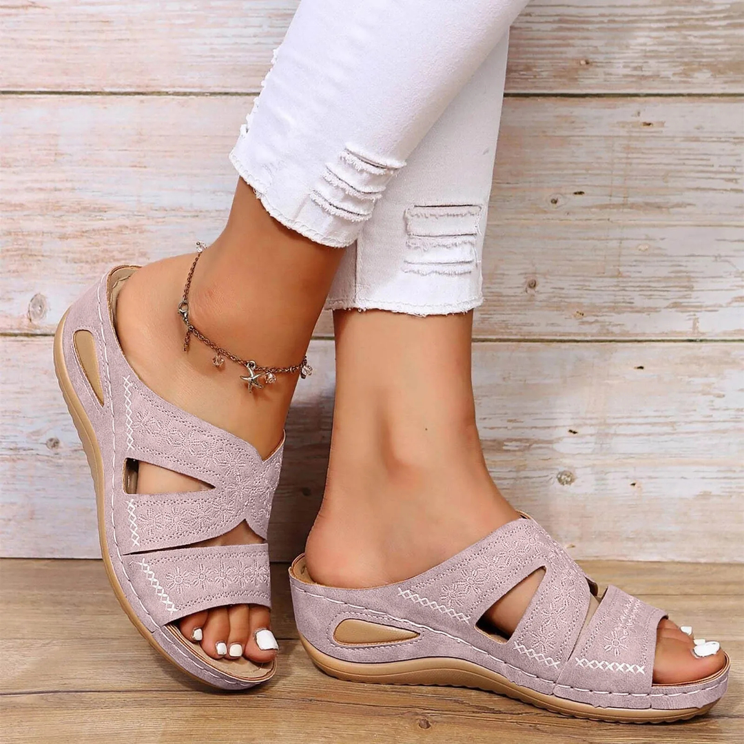 Crossover Strap Low Wedge Sandals