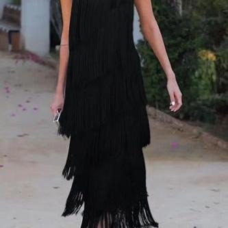 Suede-Look Fringe Hem Mini Dress